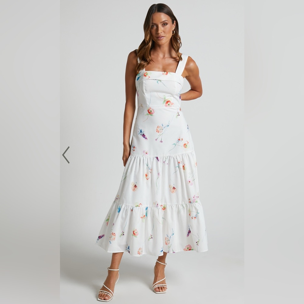 Floral White Midi Dress